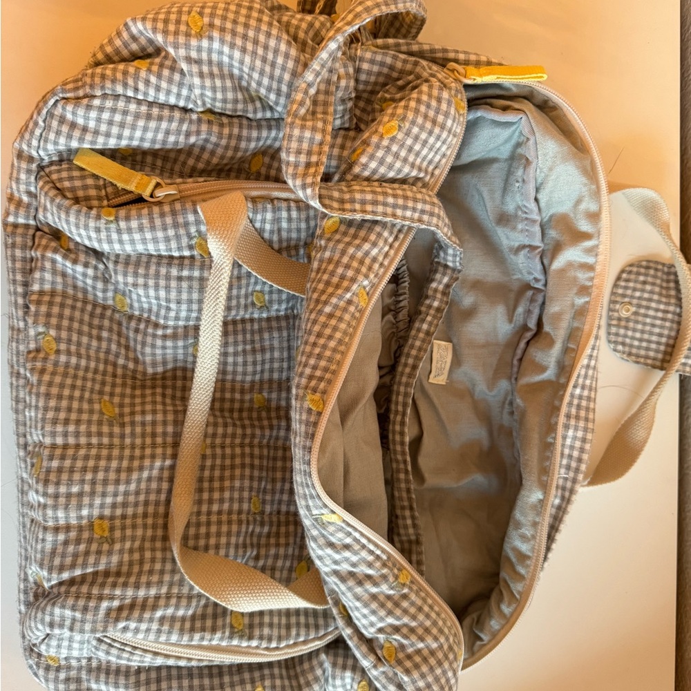Zara Gray Gingham Lemon Diaper bag with matching changing mat